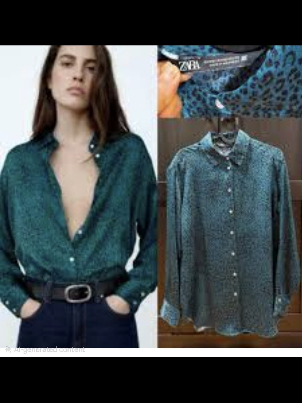 Zara Teal Leopard Print Button-Up Shirt